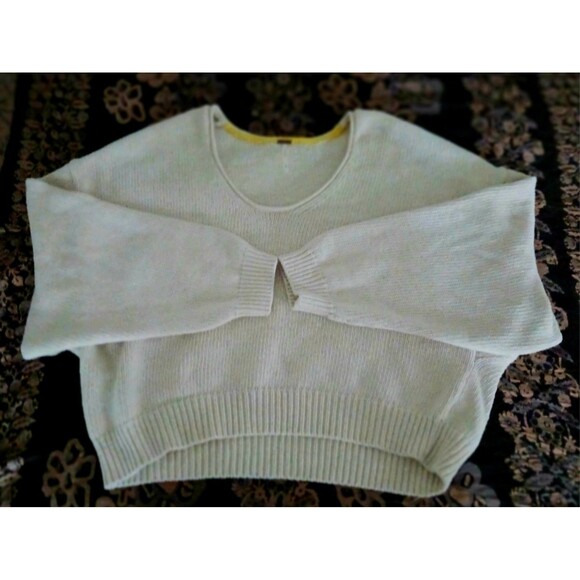Free People 100%Cotton Boho Oatmeal Sweater Sz M Slouchy Oversized Coastal Chic - Picture 4 of 9